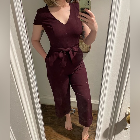 Karl Lagerfeld burgundy jumpsuit with pearl buttons - Picture 3 of 6